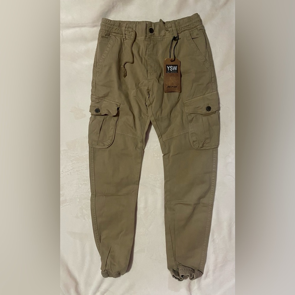 Kids YSW Bundle of cargo pants, tan and green